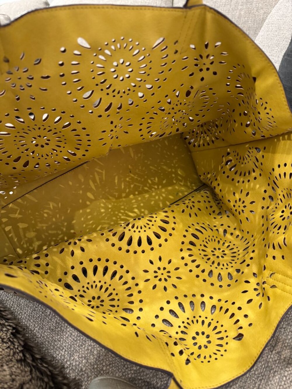 Echo Design Reversible Laser Cut Tote Bronze Metallic Yellow Mandala Handbag
